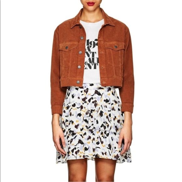A.L.C. Corduroy Cinnamon Brown Snap Front Cropped Trucker Jacket 0